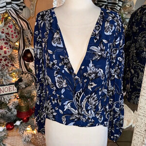 White House Black Market Faux Wrap Paisley Blouse